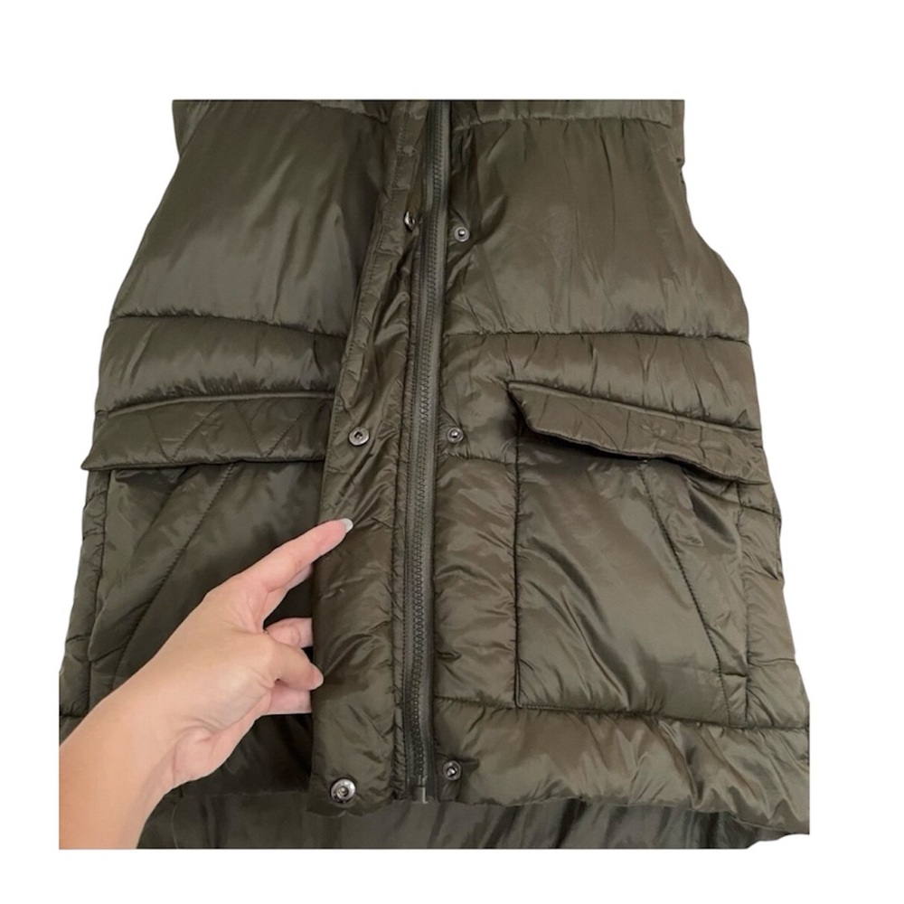 Zella Longline Hooded Zip Up Belted Puffer Vest Olive Green Women’s Sz XXS - Picture 8 of 14